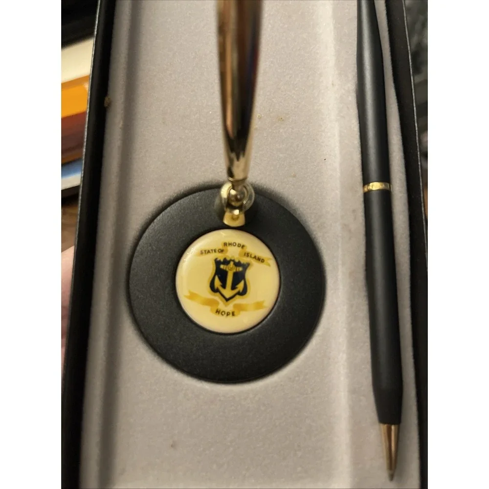 Quill Ball Point Pen And Holder  State of Rhode Island Vintage In Box